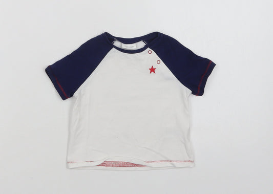 NEXT Baby White Colourblock Cotton Basic T-Shirt Size 3-6 Months Crew Neck Snap