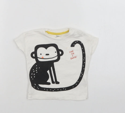 F&F Baby White  Cotton Basic Polo Size 3-6 Months Crew Neck Snap - Cute Monkey