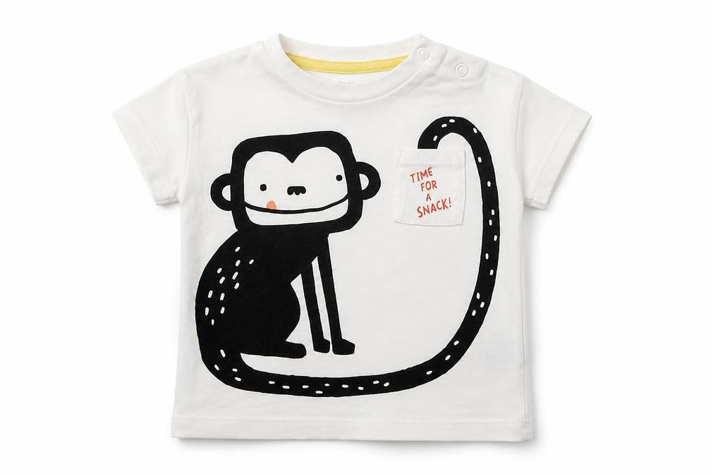 F&F Baby White  Cotton Basic Polo Size 3-6 Months Crew Neck Snap - Cute Monkey