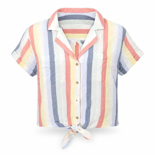 Hollister Womens Multicoloured Striped Viscose Cropped Button-Up Size XS Collared - Tie Front