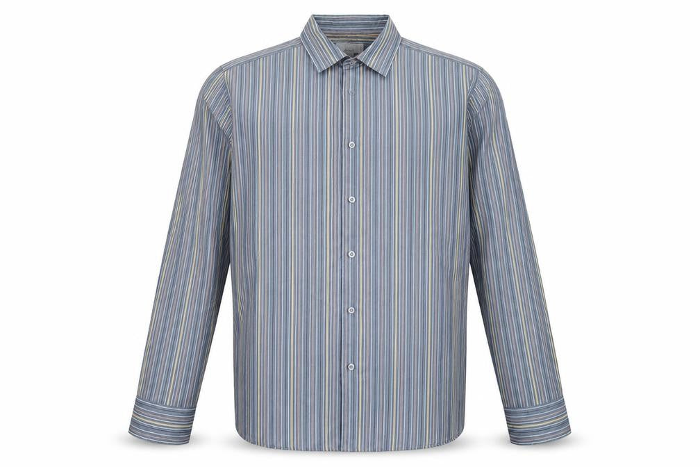 Marks & Spencer Mens Blue Striped Polyester  Button-Up Size L Collared Button