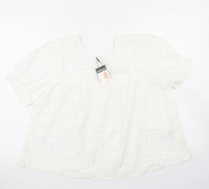 Preloved Primark Womens White  Cotton Basic Blouse Size 8 Round Neck - Front