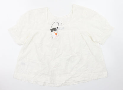 Preloved Primark Womens White  Cotton Basic Blouse Size 8 Round Neck - Back