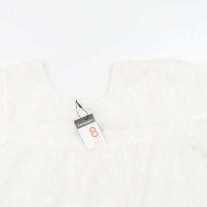 Preloved Primark Womens White  Cotton Basic Blouse Size 8 Round Neck - Detail