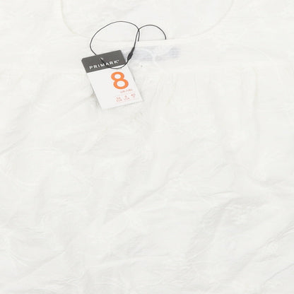 Preloved Primark Womens White  Cotton Basic Blouse Size 8 Round Neck - Label