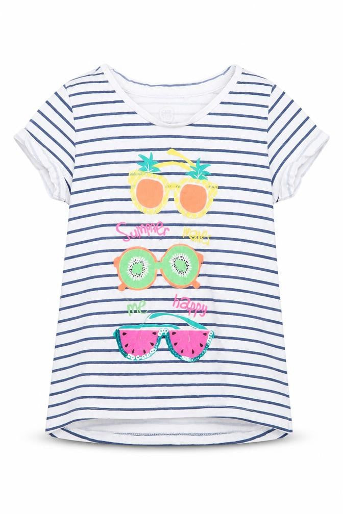 Cool Club Girls Blue Striped Cotton Basic T-Shirt Size 5 Years Crew Neck  - Sunglasses