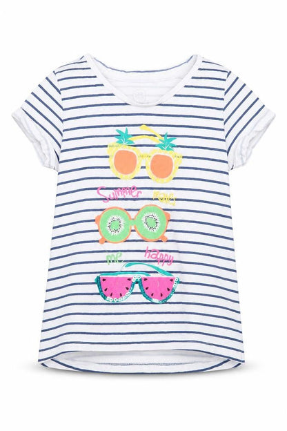 Cool Club Girls Blue Striped Cotton Basic T-Shirt Size 5 Years Crew Neck  - Sunglasses