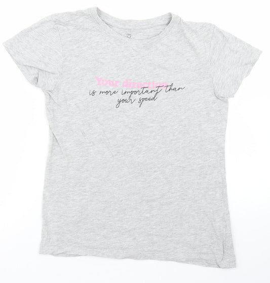 Primark Girls Grey  Cotton Basic T-Shirt Size 2XS Crew Neck  - Slogan