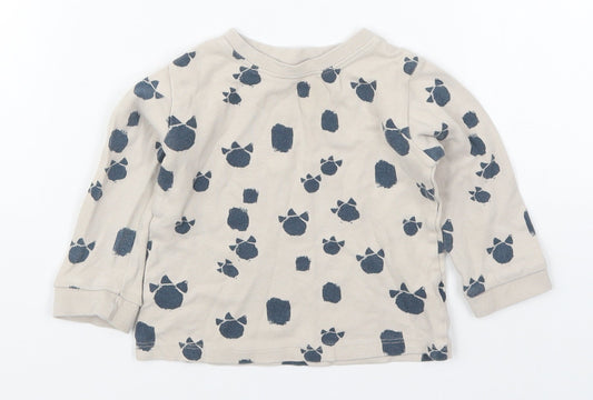 George Boys Beige  Cotton Basic T-Shirt Size 9-12 Months Crew Neck Pullover - Dinosaur Foot Prints