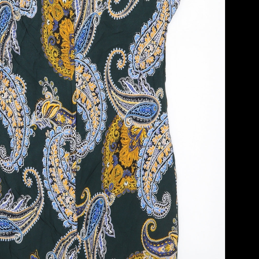 Dorothy Perkins Womens Green Paisley Viscose Mini  Size 8  Round Neck Zip
