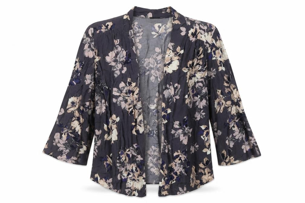 F&F Womens Blue V-Neck Floral Viscose Cardigan Jumper Size 10   - Open front