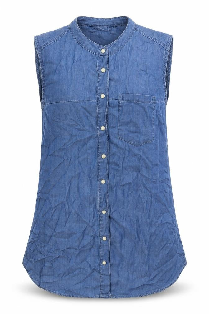 Denim & Co. Womens Blue  Lyocell Basic Tank Size 10 Round Neck - Button closure