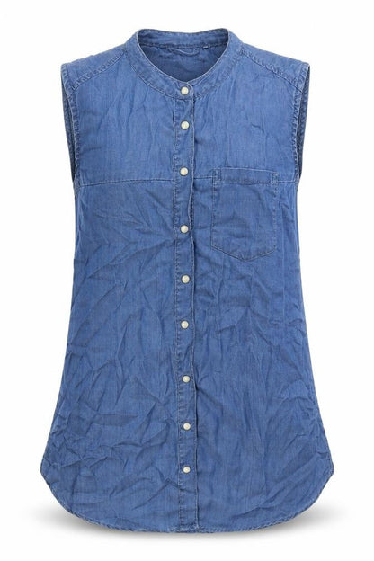 Denim & Co. Womens Blue  Lyocell Basic Tank Size 10 Round Neck - Button closure