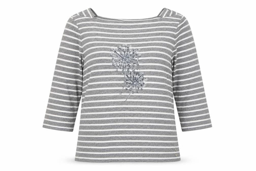 Olsen Womens Grey Round Neck Striped Polyester Pullover Jumper Size 12   - Dandelion