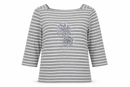 Olsen Womens Grey Round Neck Striped Polyester Pullover Jumper Size 12   - Dandelion