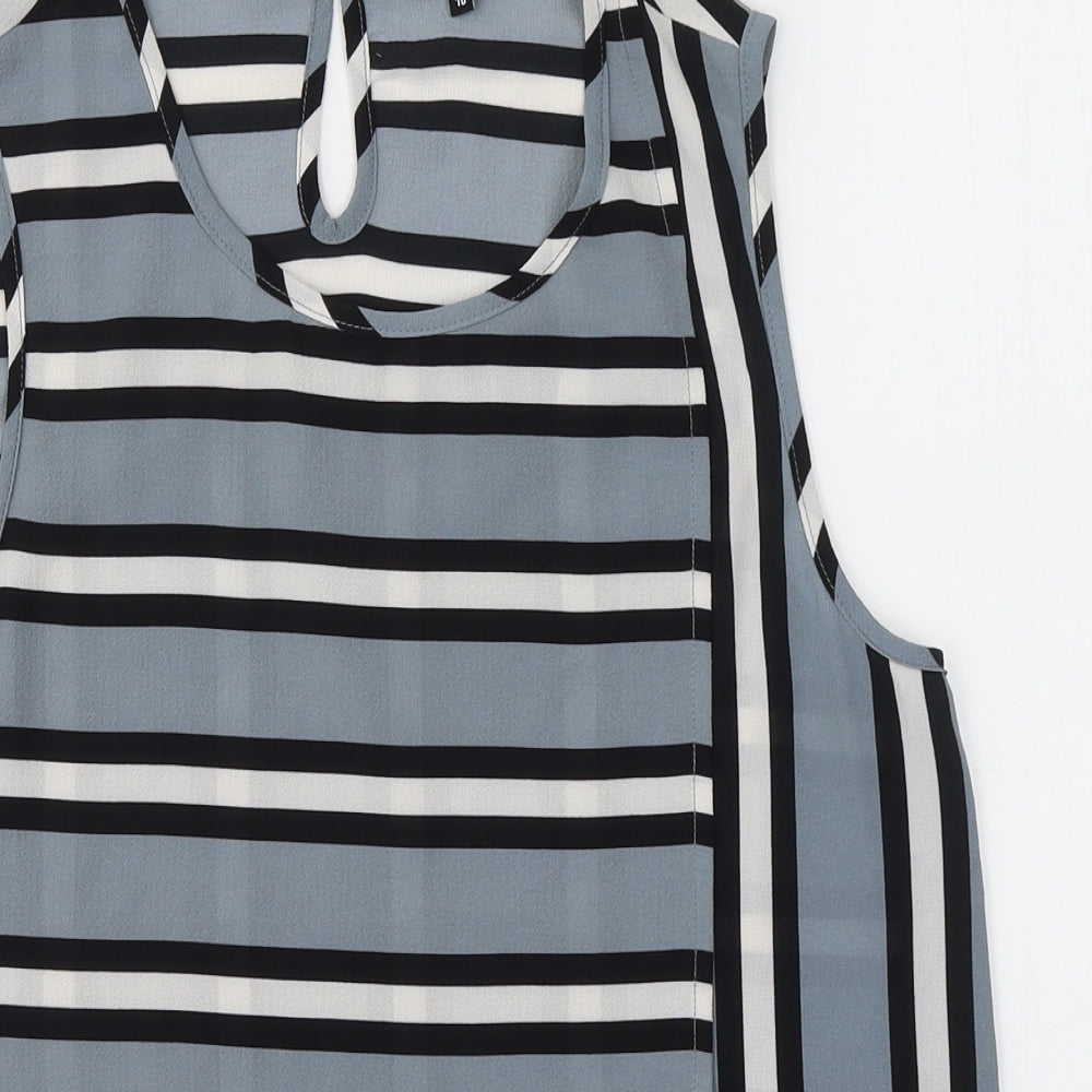 New Look Womens Grey Striped Polyester Basic Blouse Size 10 Round Neck
