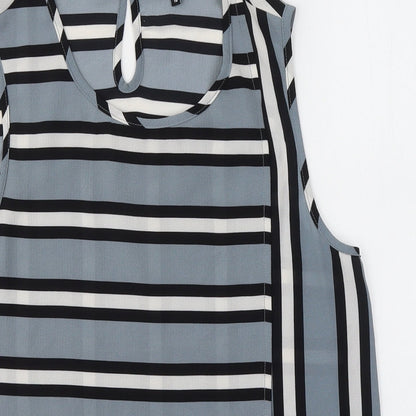 Preloved New Look Womens Grey Striped Polyester Basic Blouse Size 10 Round Neck - Detail