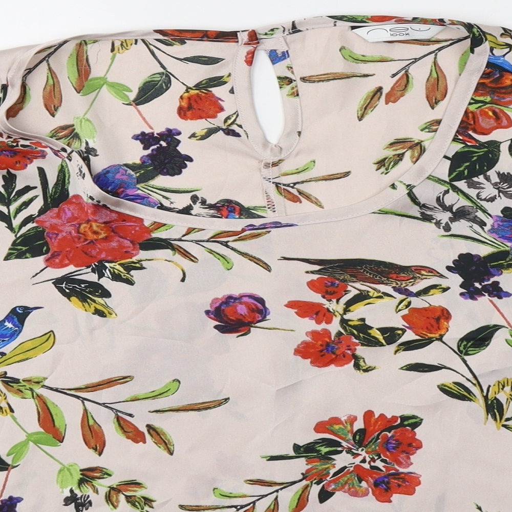 New Look Womens Beige  Polyester Basic Blouse Size 8 Round Neck - Open Sleeve