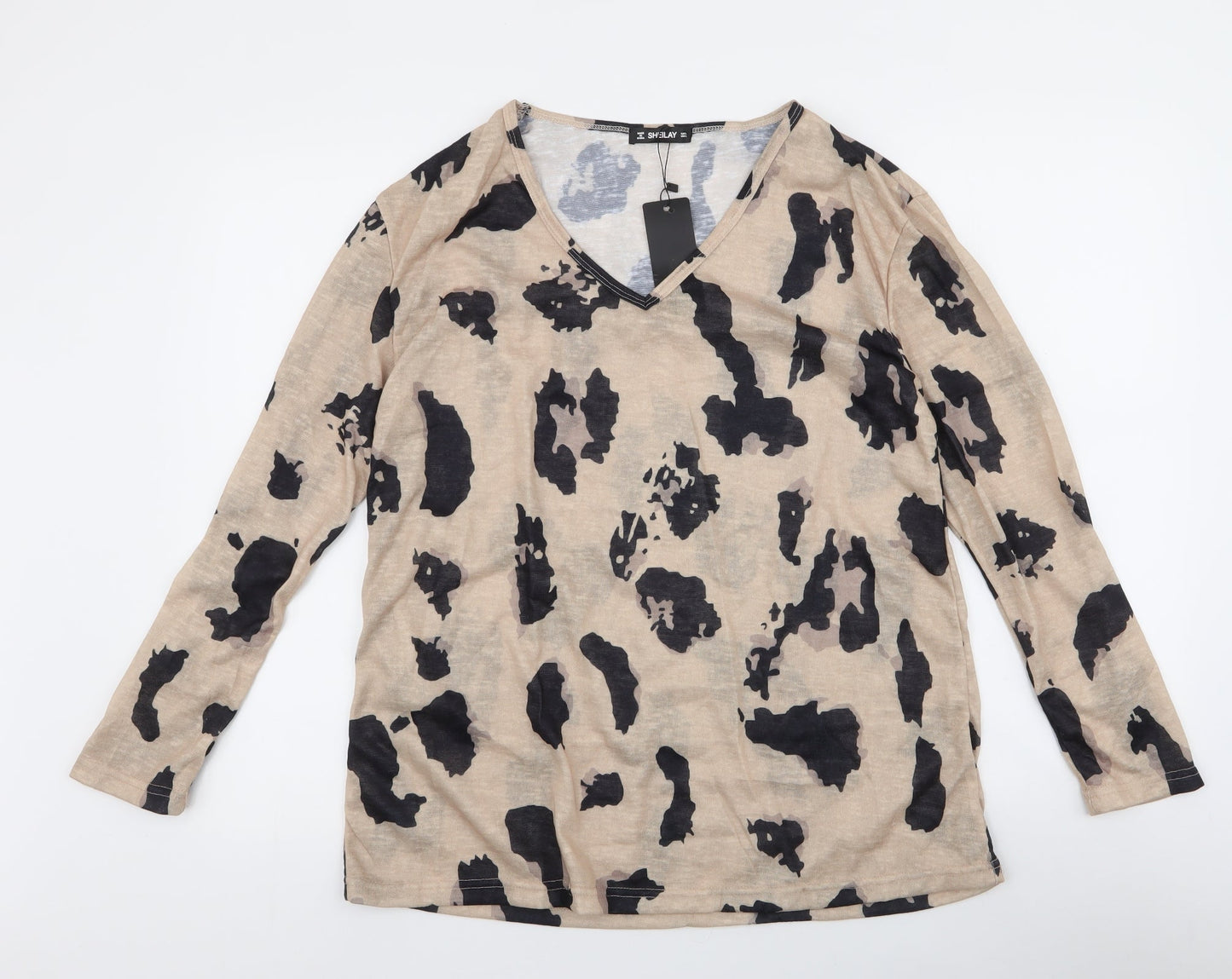 Sheilay Womens Brown Round Neck Animal Print Polyester Pullover Jumper Size L