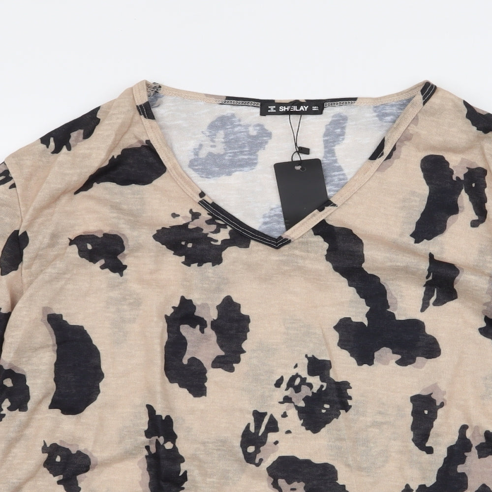 Sheilay Womens Brown Round Neck Animal Print Polyester Pullover Jumper Size L