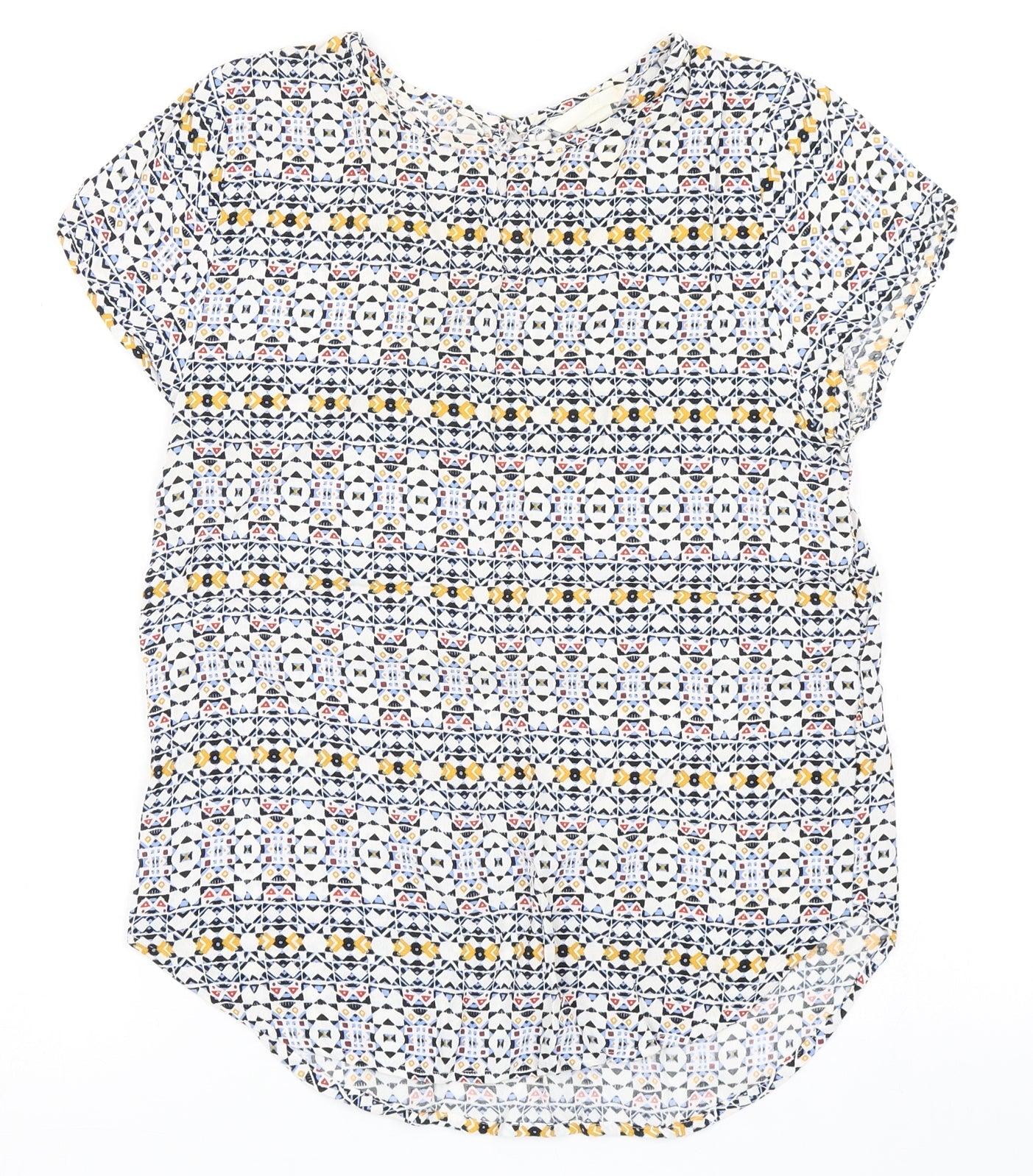 H&M Womens Multicoloured Geometric Viscose Basic Blouse Size 4 Round Neck