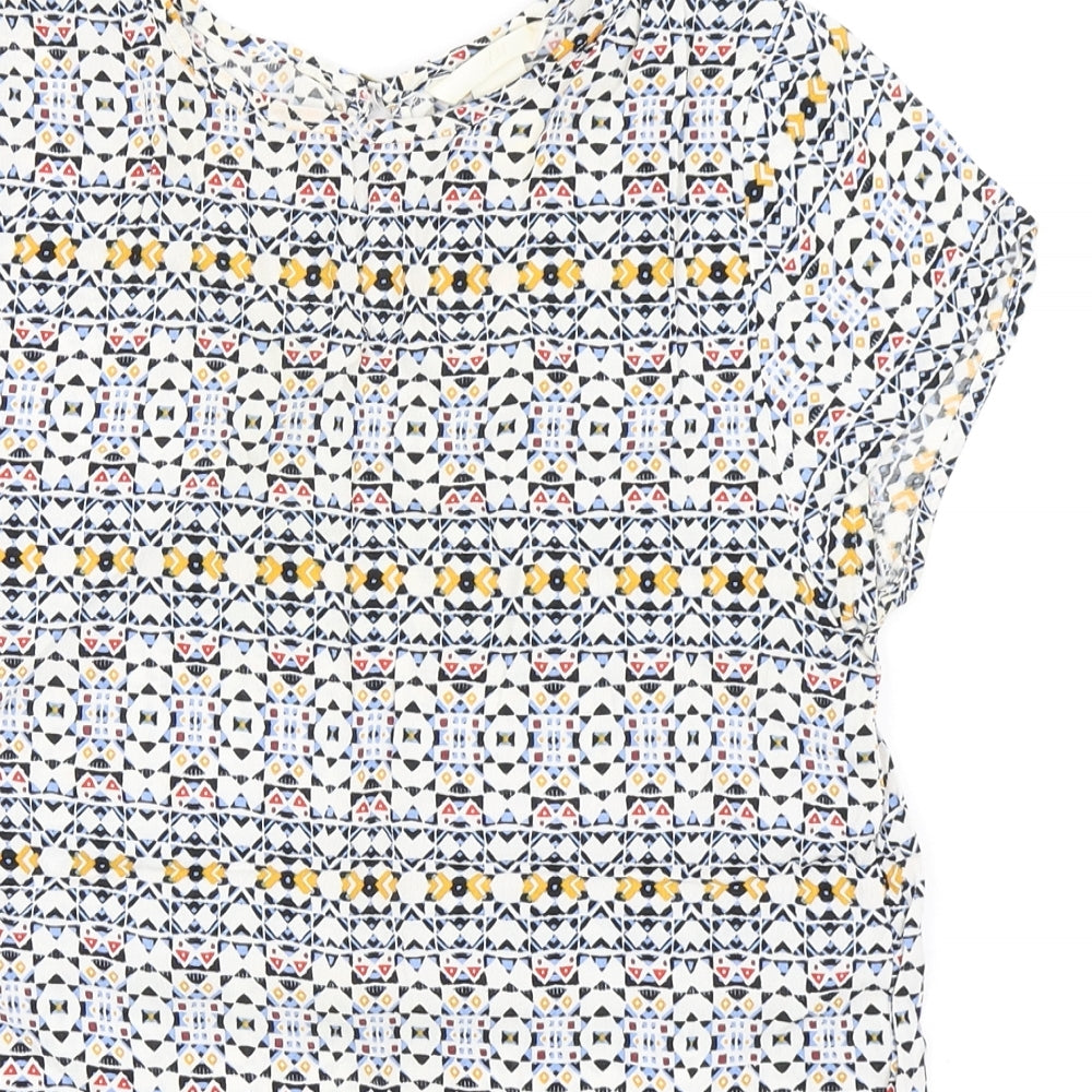 H&M Womens Multicoloured Geometric Viscose Basic Blouse Size 4 Round Neck