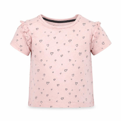 F&F Girls Pink Geometric Cotton Basic T-Shirt Size 12-18 Months Crew Neck Pullover - Heart pattern
