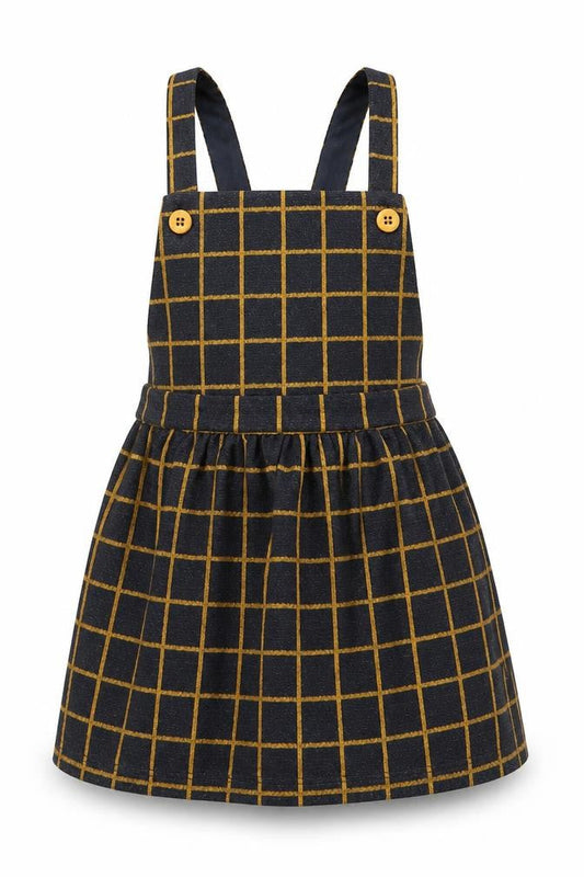 George Girls Black Check Acrylic Pinafore/Dungaree Dress  Size 2 Years  Square Neck Button
