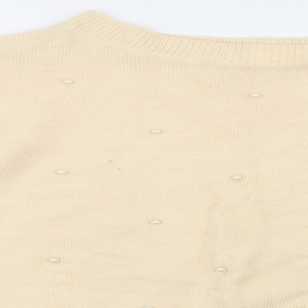 h7m Womens Ivory Crew Neck  Acrylic Pullover Jumper Size S   - Beads