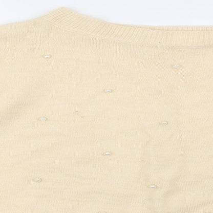 h7m Womens Ivory Crew Neck  Acrylic Pullover Jumper Size S   - Beads
