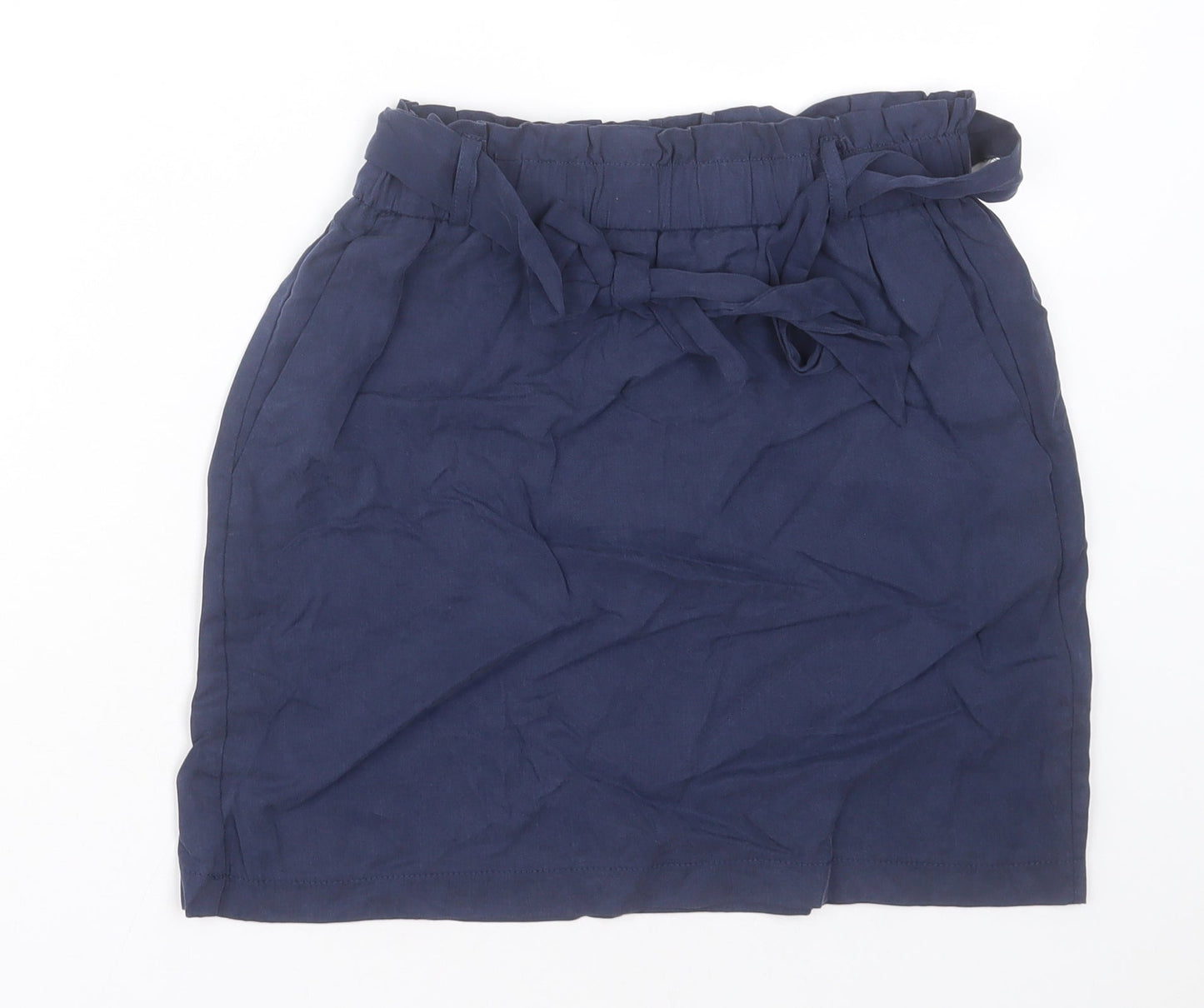 Topshop Womens Blue  Lyocell A-Line Skirt Size 8   Tie