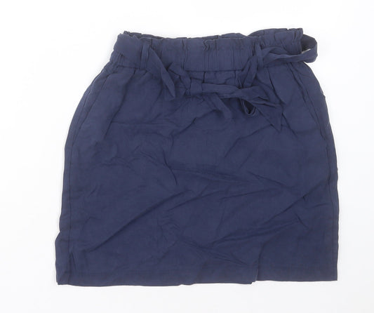 Topshop Womens Blue  Lyocell A-Line Skirt Size 8   Tie