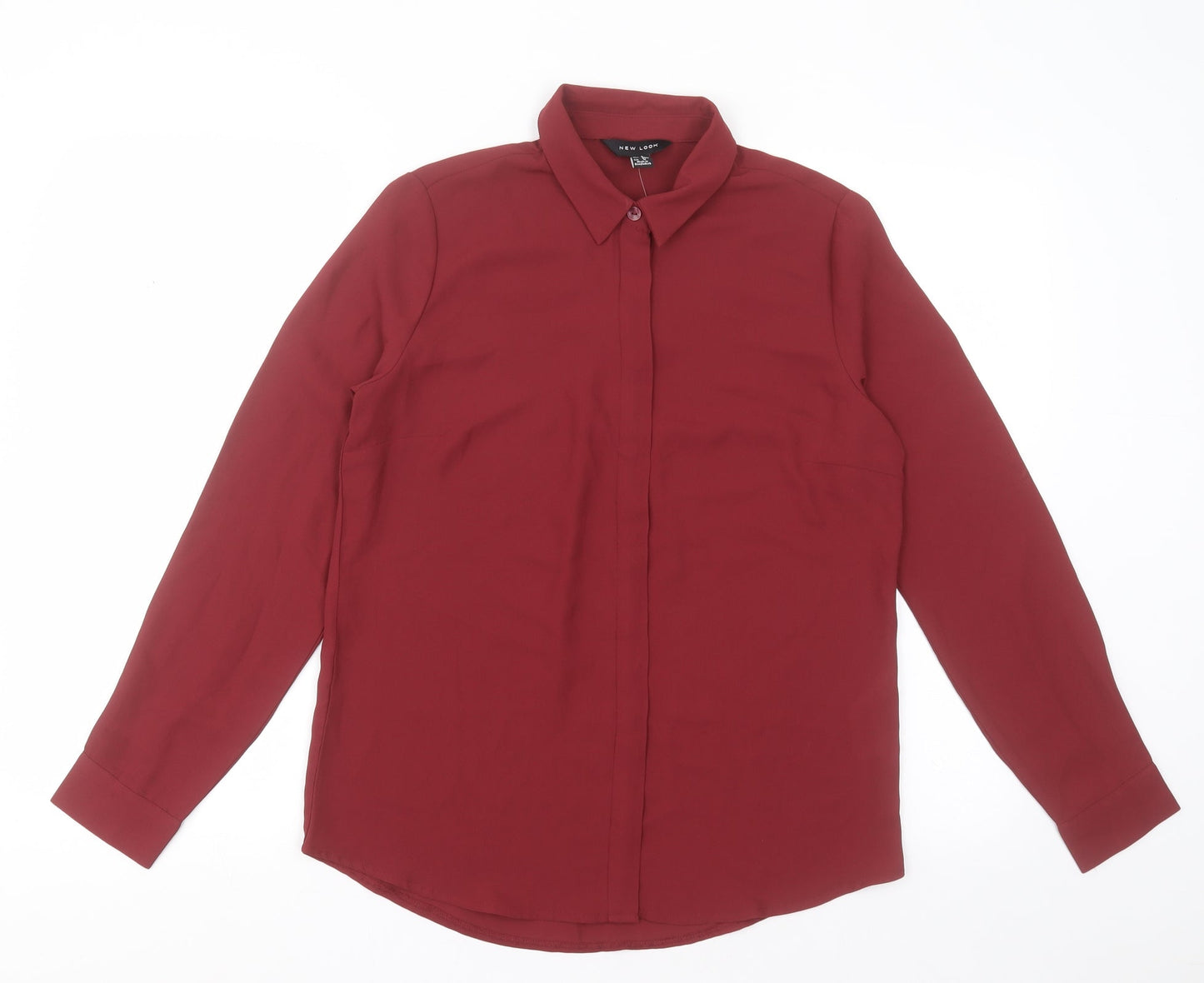 New Look Womens Red  Polyester Basic Button-Up Size 8 Collared