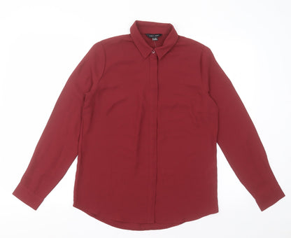 Preloved New Look Womens Red  Polyester Basic Button-Up Size 8 Collared - Front