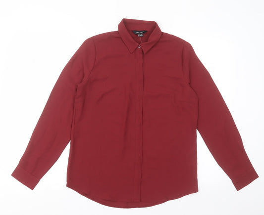 New Look Womens Red  Polyester Basic Button-Up Size 8 Collared