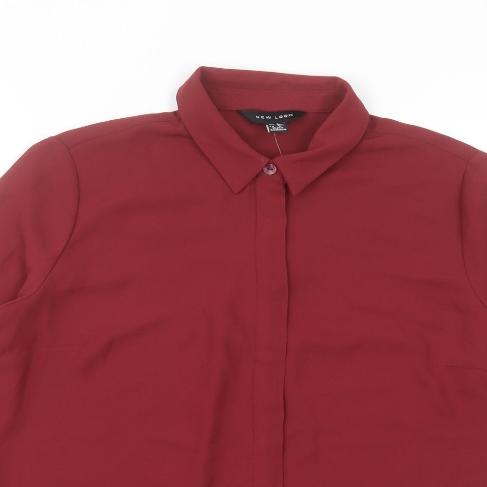 New Look Womens Red  Polyester Basic Button-Up Size 8 Collared