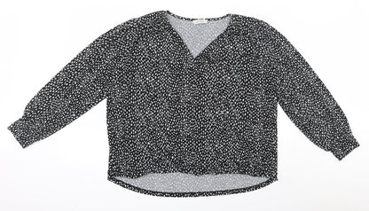 Preloved Oasis  Womens Black Geometric Polyester Basic Blouse Size XL V-Neck - Front