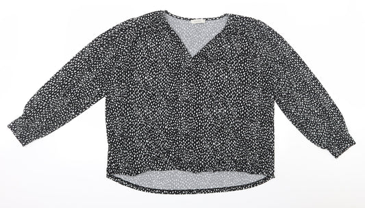Oasis  Womens Black Geometric Polyester Basic Blouse Size XL V-Neck