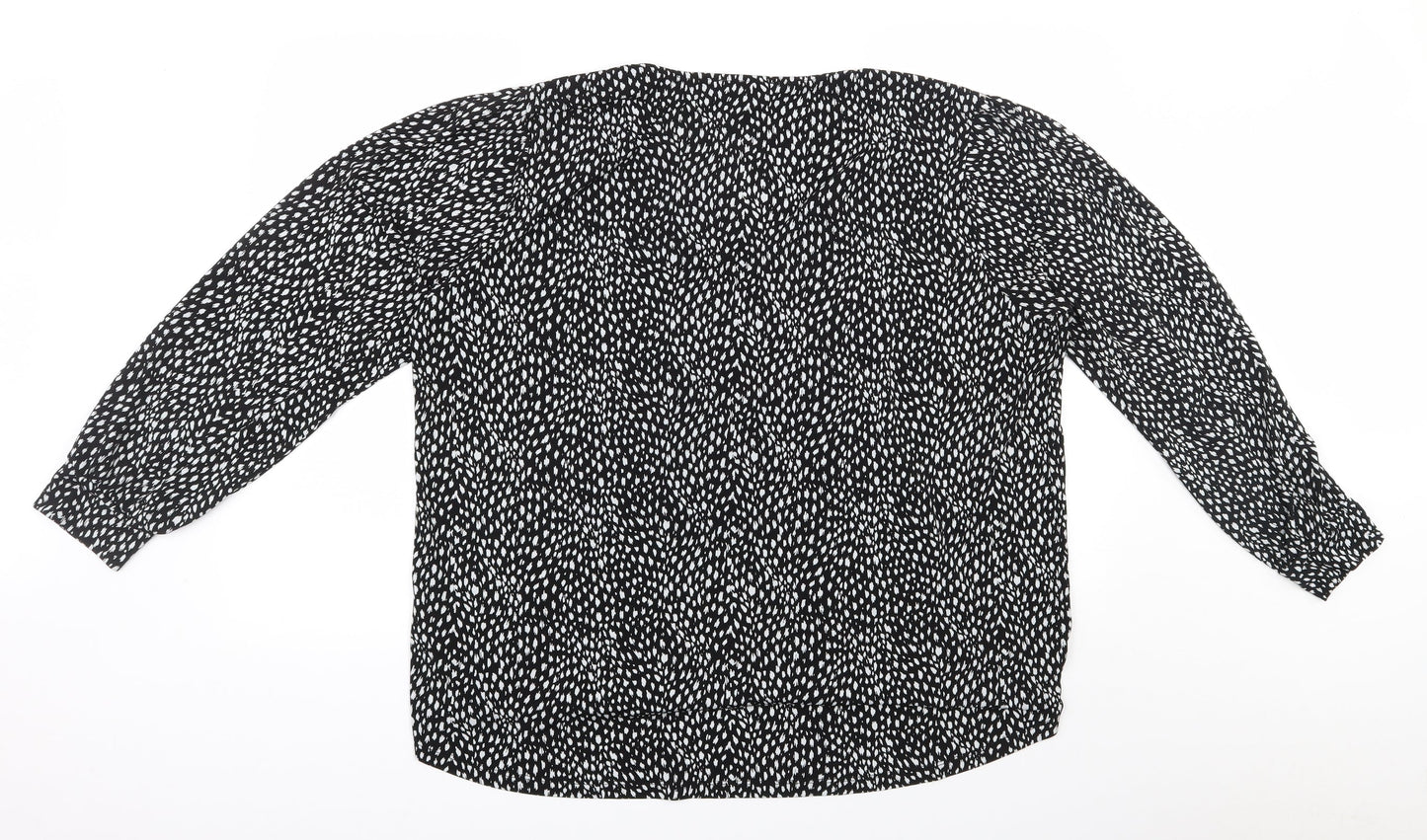 Oasis  Womens Black Geometric Polyester Basic Blouse Size XL V-Neck