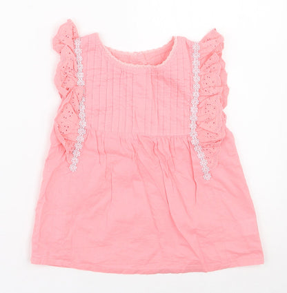 Matalan  Girls Pink  100% Cotton Basic Blouse Size 2-3 Years Round Neck Button