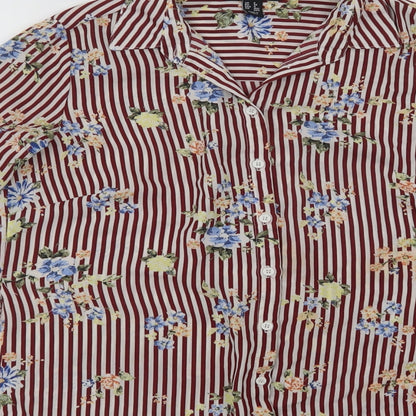 New Look Womens Red Striped Polyester Basic Button-Up Size 8 Collared