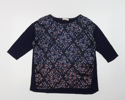 Preloved Per Una Womens Blue Floral Viscose Basic Blouse Size 14 Crew Neck - Front