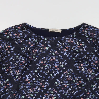 Preloved Per Una Womens Blue Floral Viscose Basic Blouse Size 14 Crew Neck - Detail
