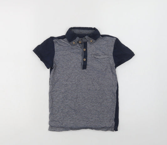 Motherc Boys Blue Colourblock Cotton Basic Polo Size 7-8 Years Collared Button