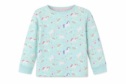 Crafted Girls Green Geometric Cotton Top Pyjama Top Size 3-4 Years   - Unicorns And Rainbows