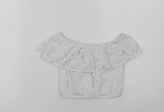Primark Girls White  Cotton Jersey Blouse Size 7-8 Years Off the Shoulder