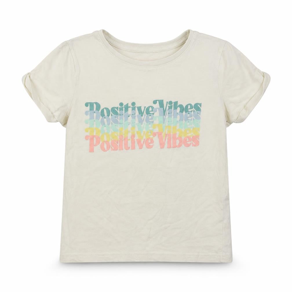 Primark Girls Ivory  Cotton Basic T-Shirt Size 7-8 Years Crew Neck  - Positive Vibes