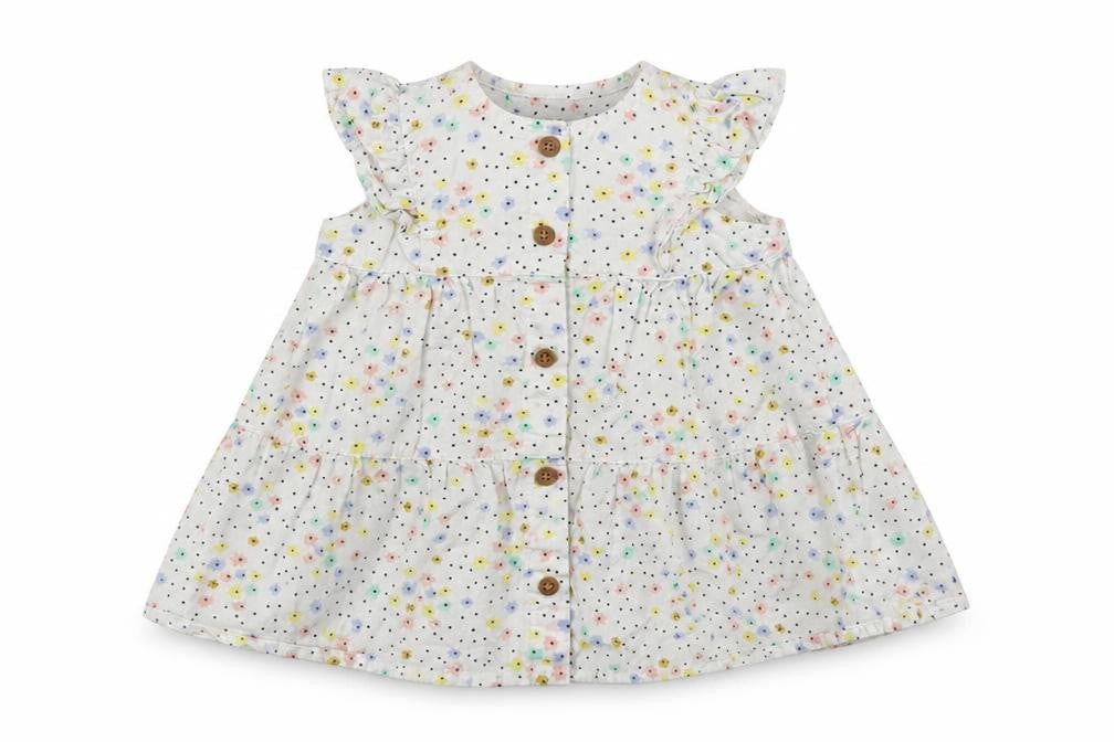 Marks & Spencer Baby White Floral Cotton A-Line  Size 3-6 Months  Crew Neck Button