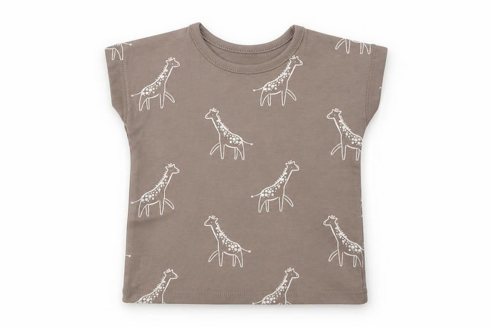 George Baby Beige Geometric Cotton Basic T-Shirt Size 3-6 Months Crew Neck  - Giraffe Print