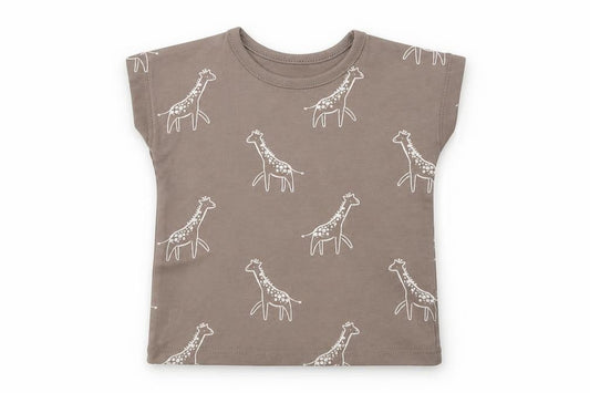 George Baby Beige Geometric Cotton Basic T-Shirt Size 3-6 Months Crew Neck  - Giraffe Print
